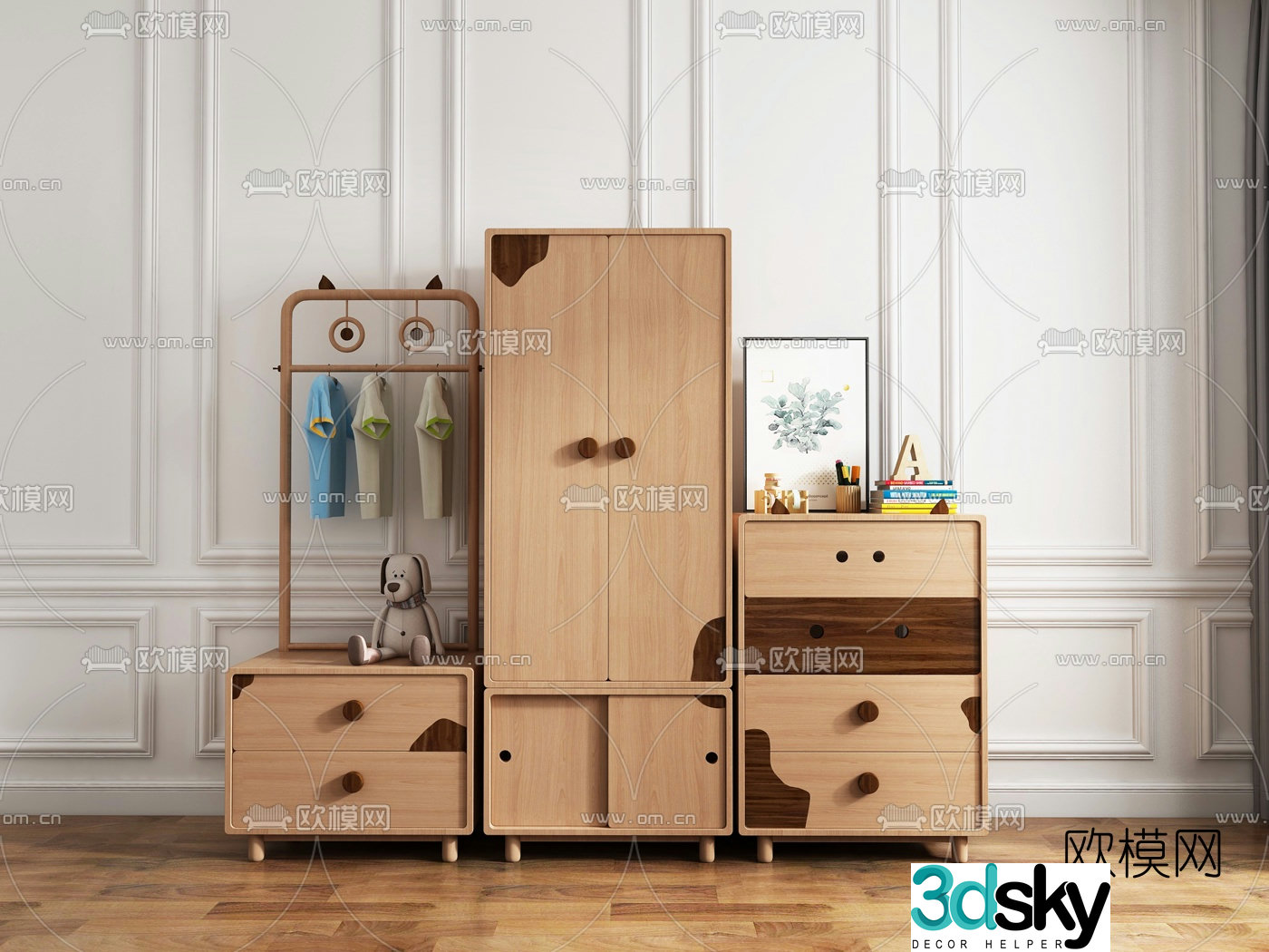Nordic children’s wardrobe side cabinet 3D model
