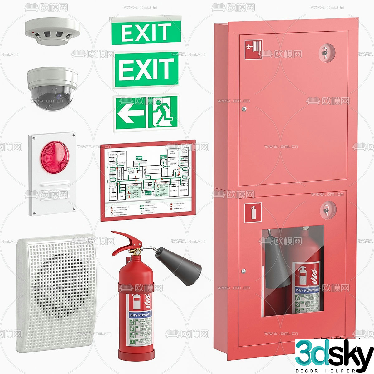 Modern fire hydrant alarm fire extinguisher 3d model