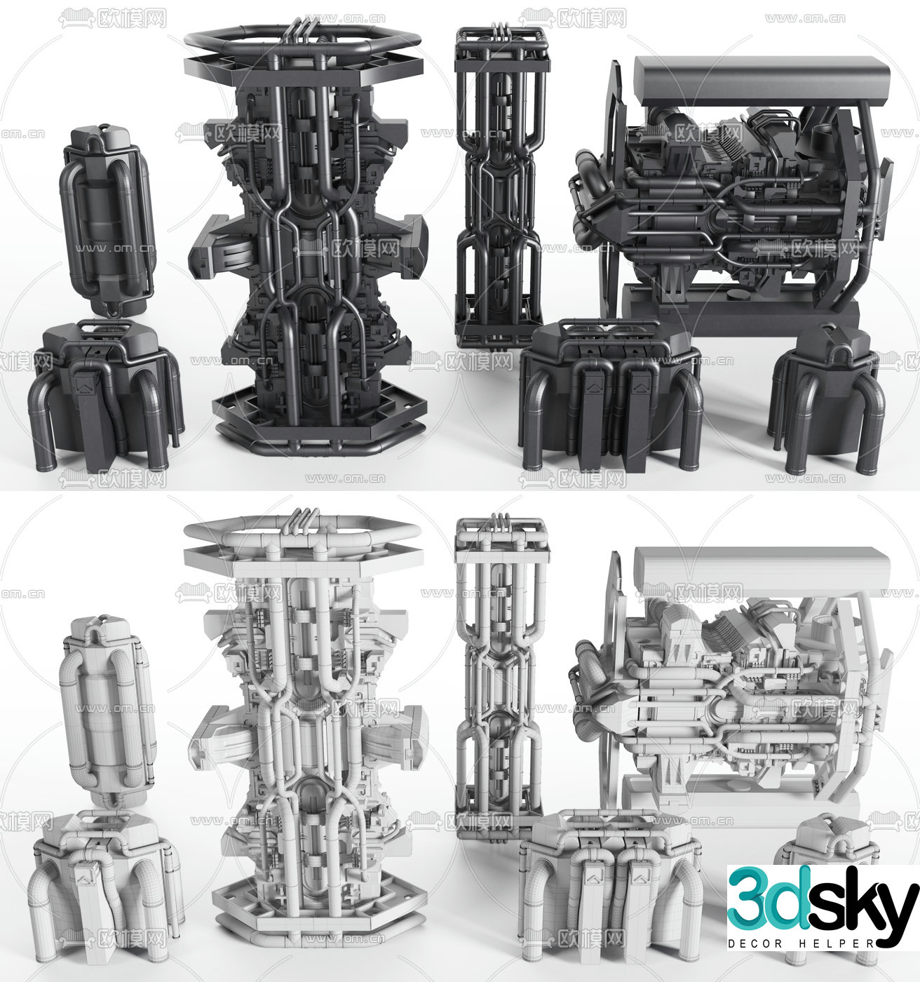 Industrial style industrial parts combination 3D model