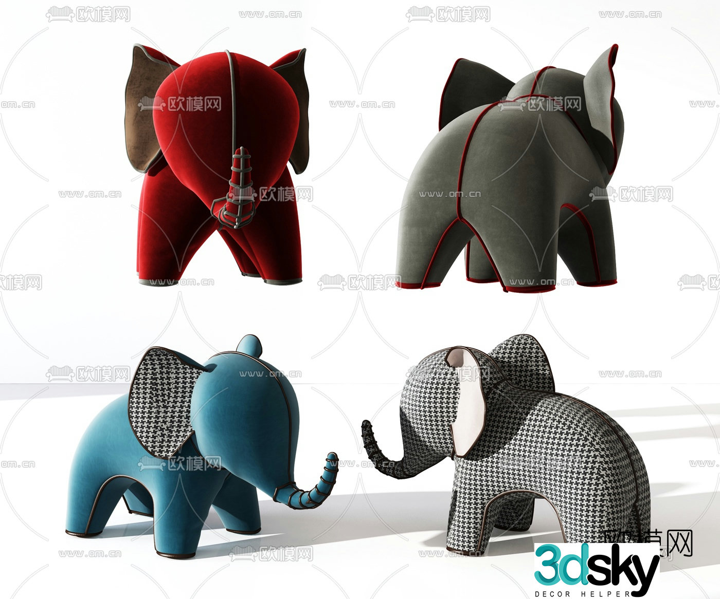 Modern fabric baby elephant children’s stool 3d model