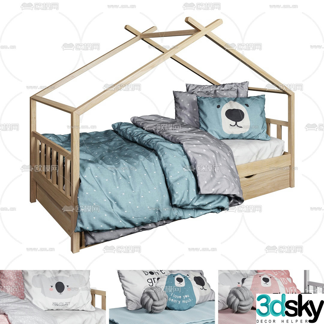 Nordic log children’s bed 3d model