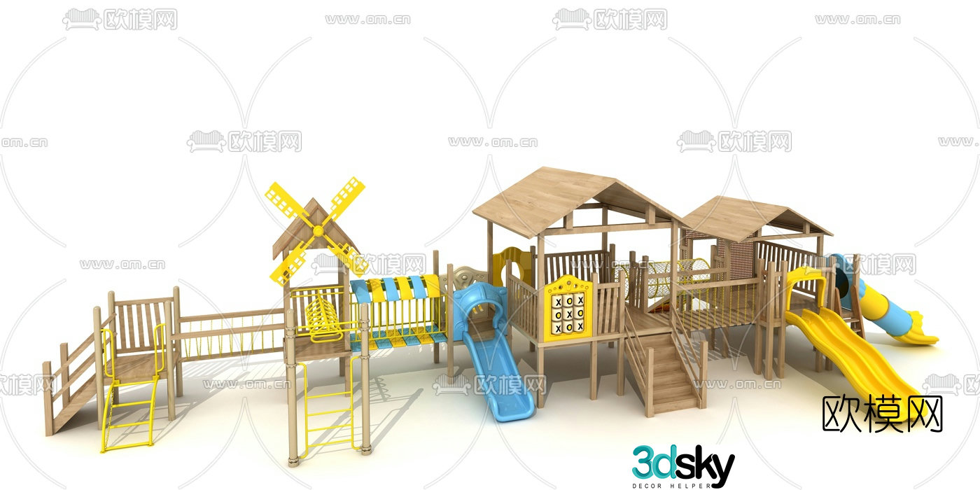 Modern outdoor wooden house slide 3d model