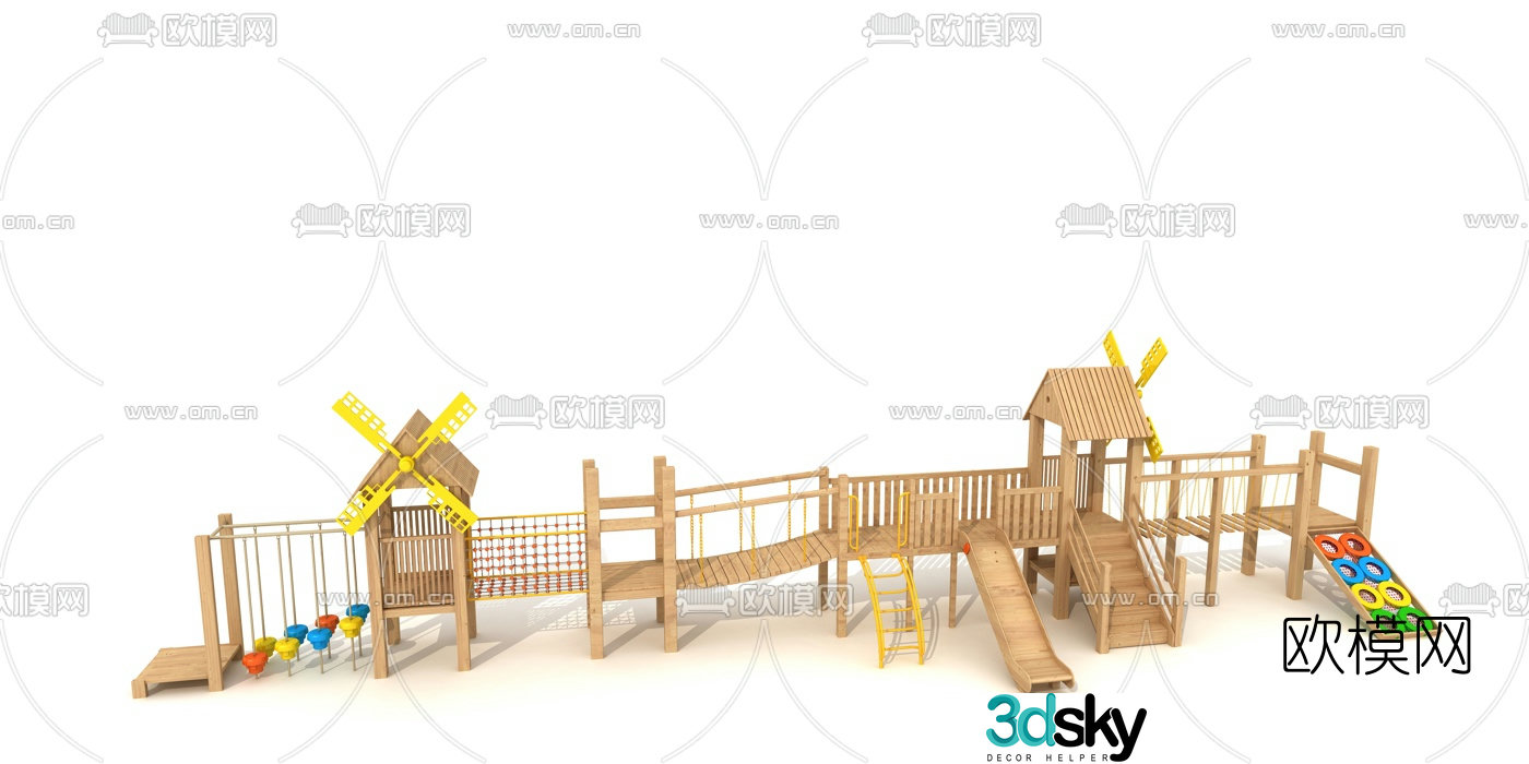 Modern wooden house slide 3d model