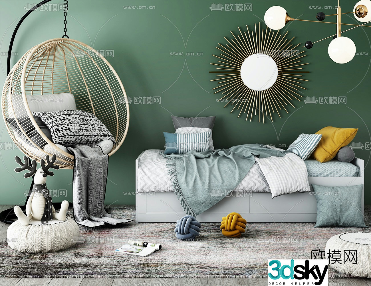 Modern children’s bed hanging chair 3d model