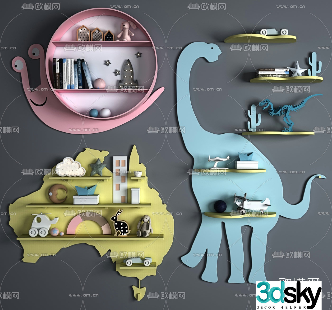 Nordic snail animal children’s wall cabinet d model