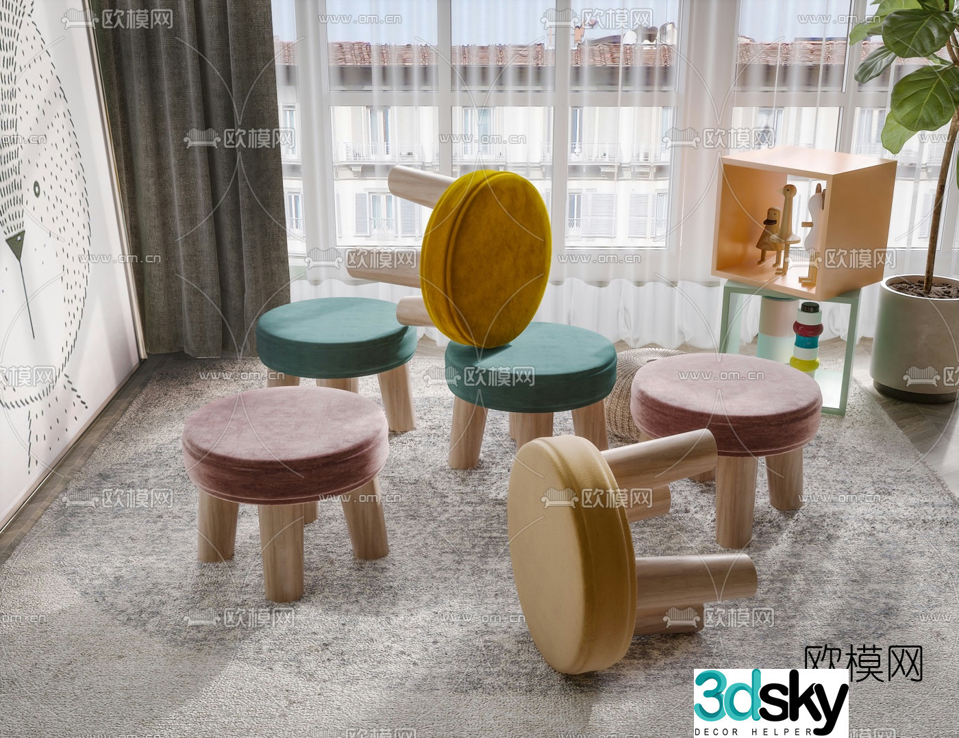 Modern children’s round stool 3d model