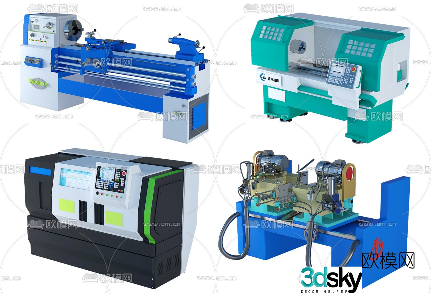 Industrial style three-axis CNC lathe 3D model