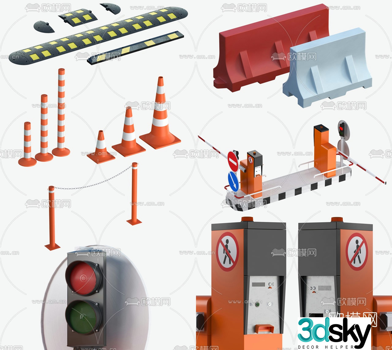 3D model of modern gate toll pole barricade facility