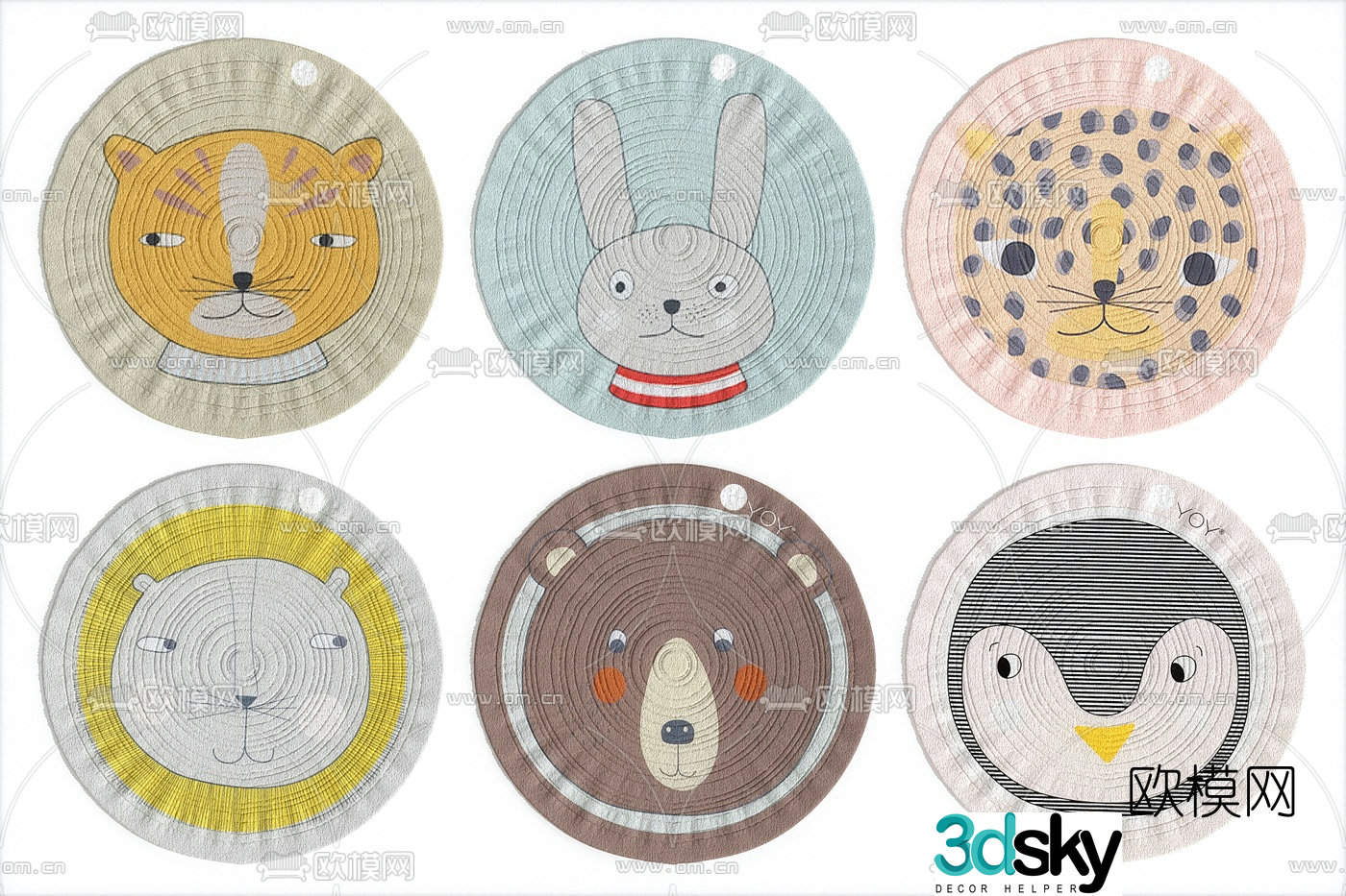 Modern round cartoon children’s rug 3d model