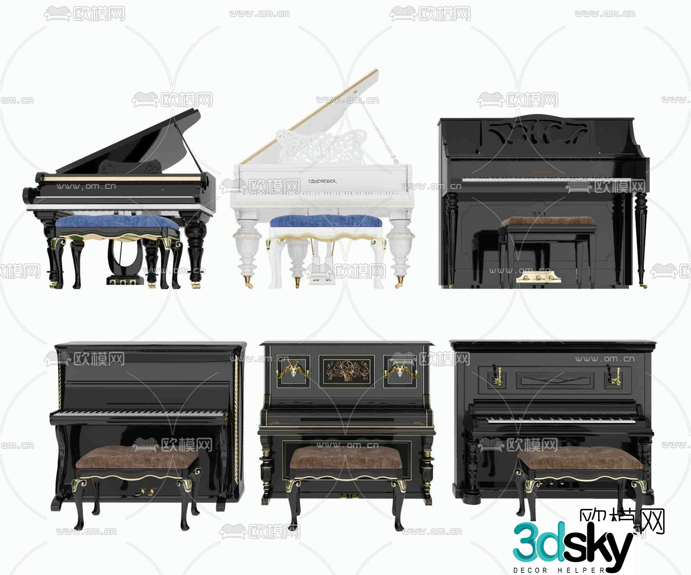 European classical piano 3d model