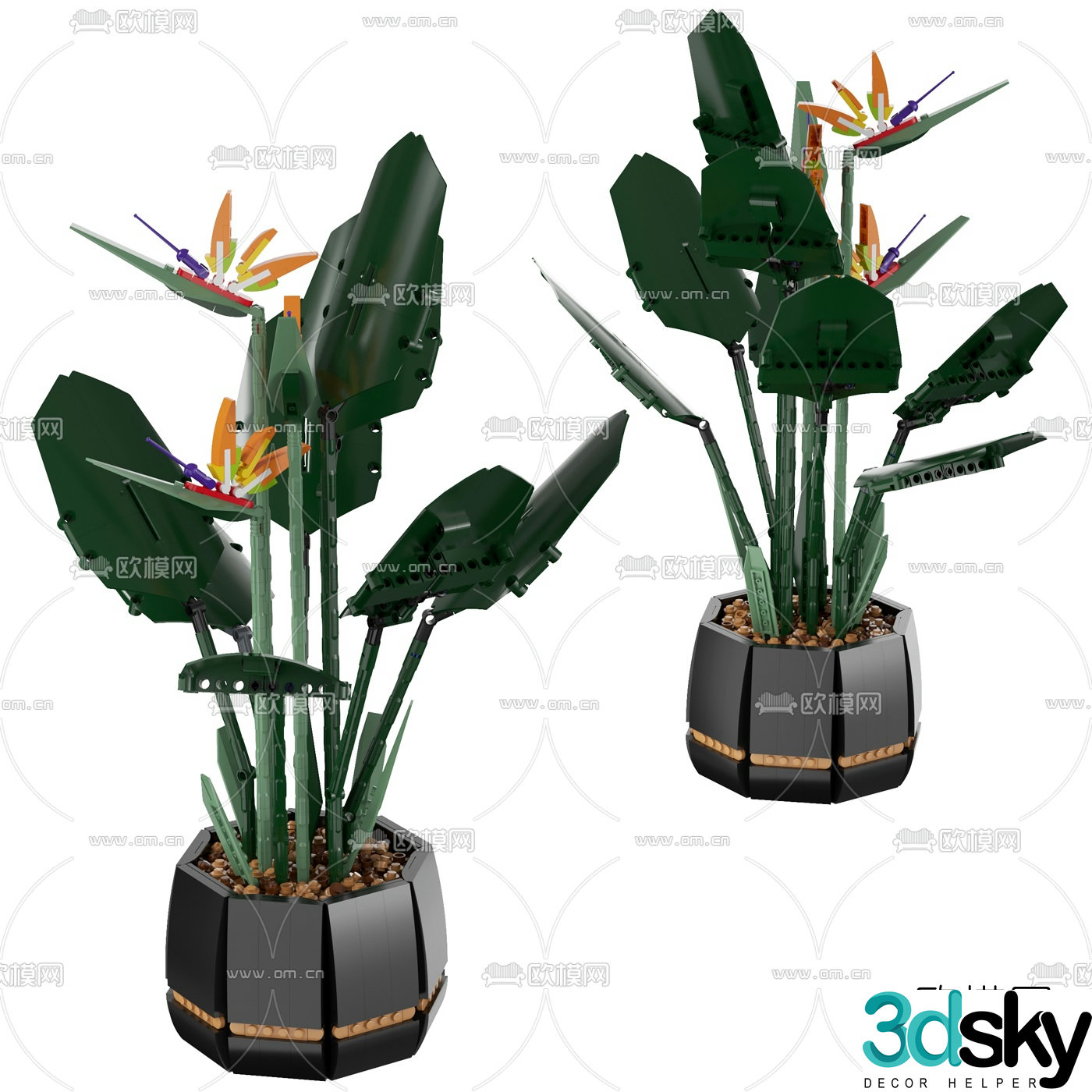 Modern bird of paradise potted toy 3d model