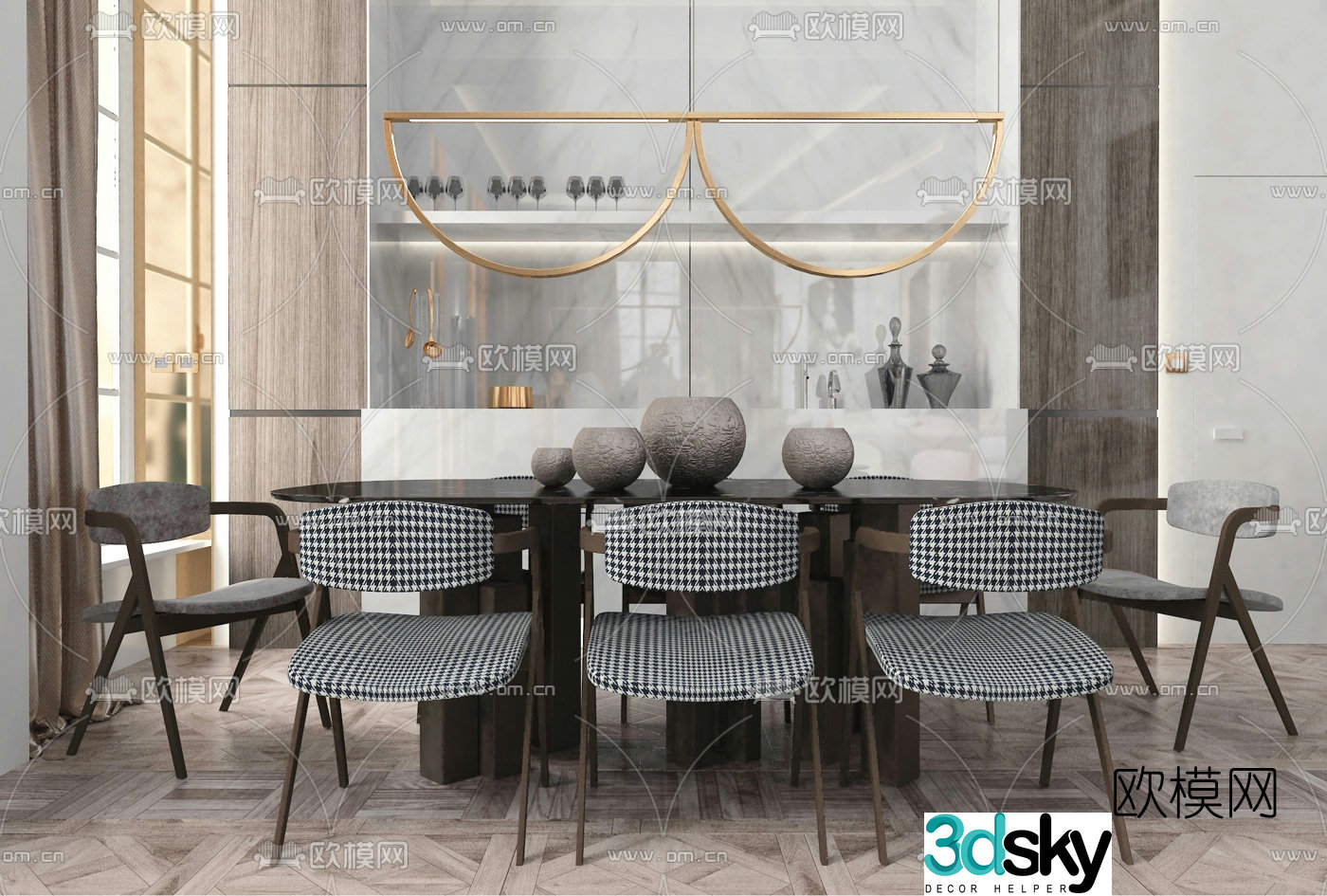 DIFF design modern metal marble dining table and chairs 3d model