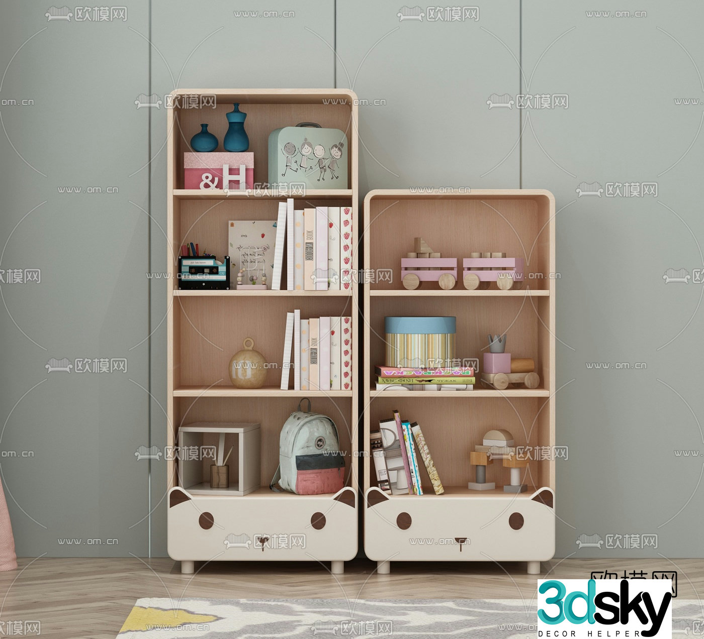 Nordic children’s bookcase storage cabinet 3D model
