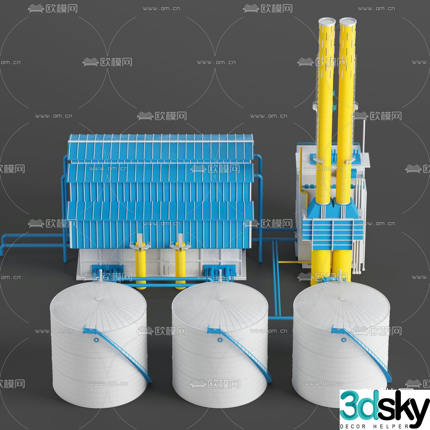 Modern factory building industrial equipment 3d model