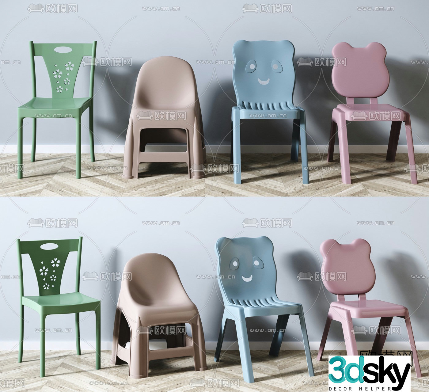 Modern children’s cartoon plastic chair and stool combination 3d model