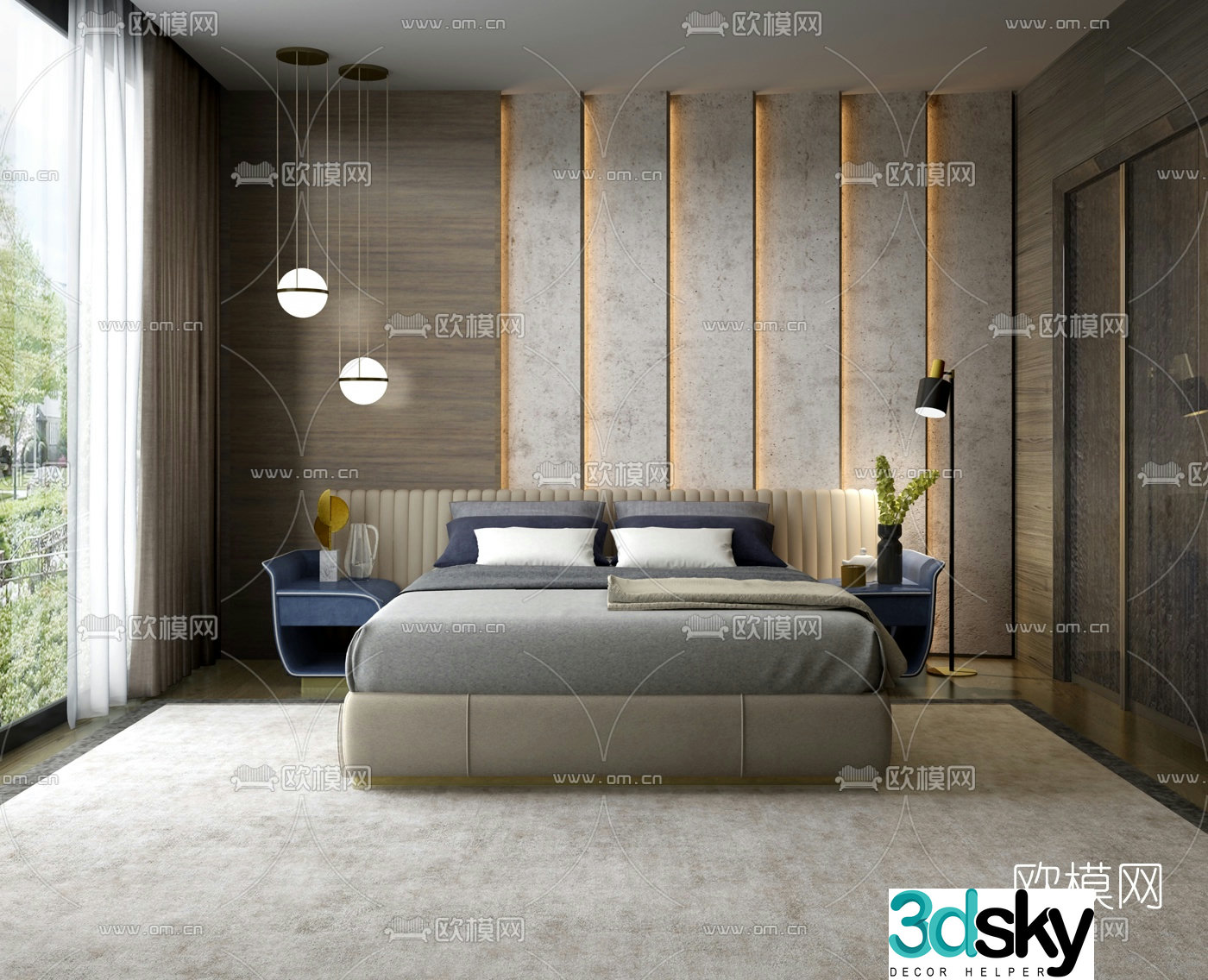 Italian Capital brand modern fabric double bed 3D model