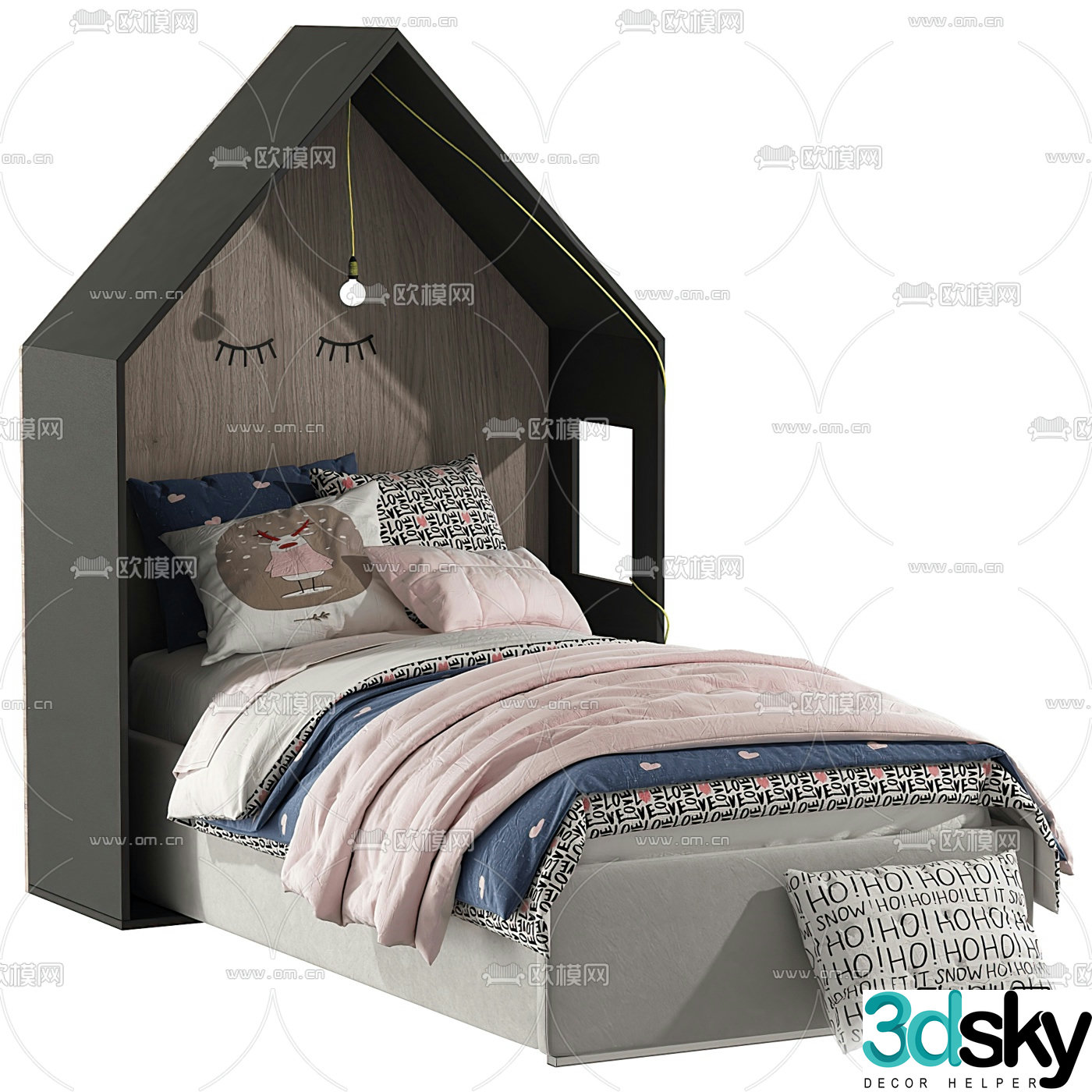 Nordic fabric children’s bed 3D model