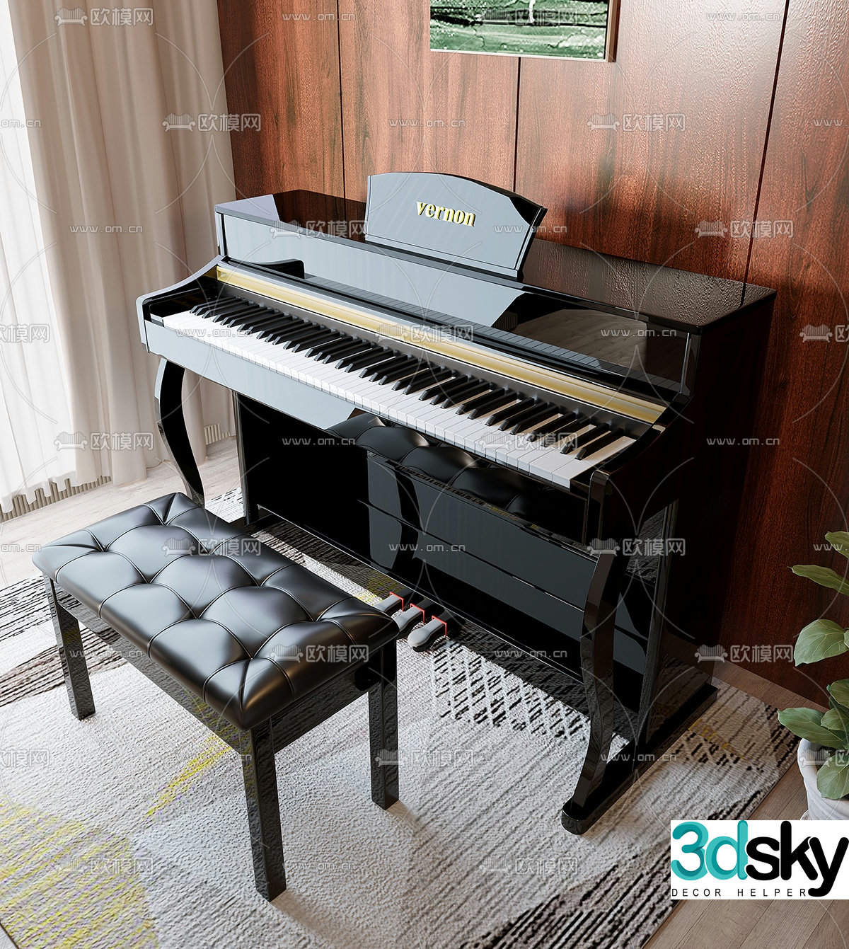 Modern upright piano 3d model