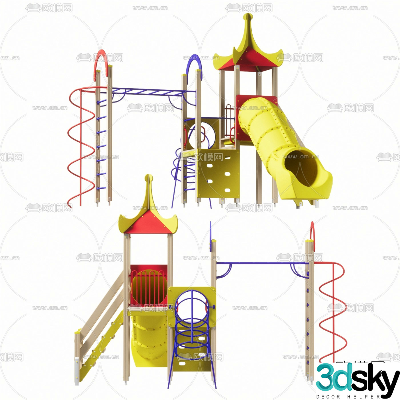 Modern plastic wrought iron children's slide 3d model