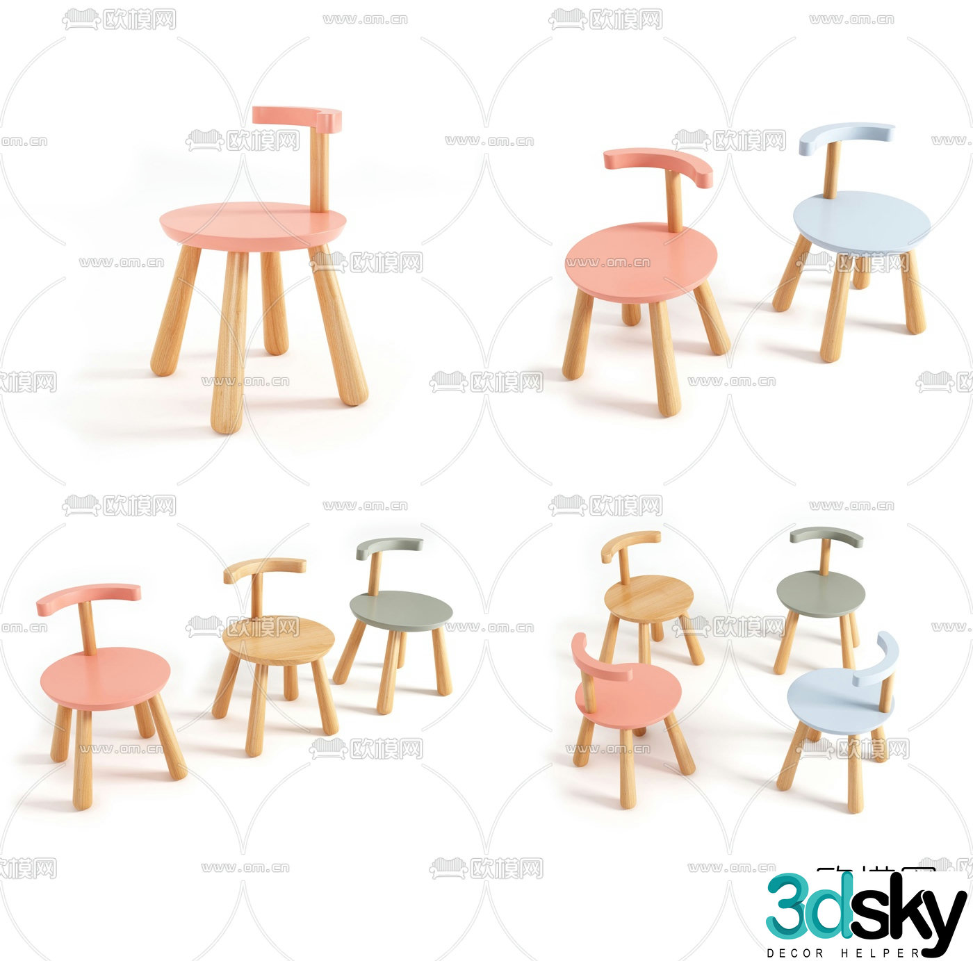 Nordic log children’s chair 3d model