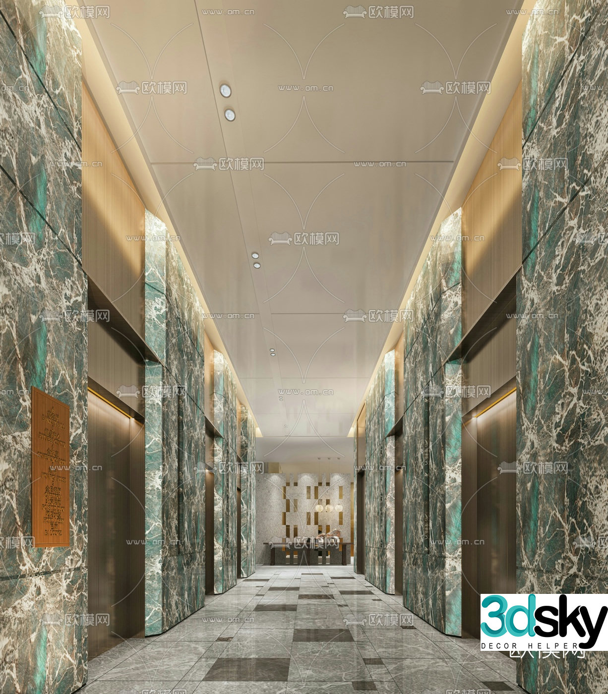 Modern hotel elevator hall corridor 3d model