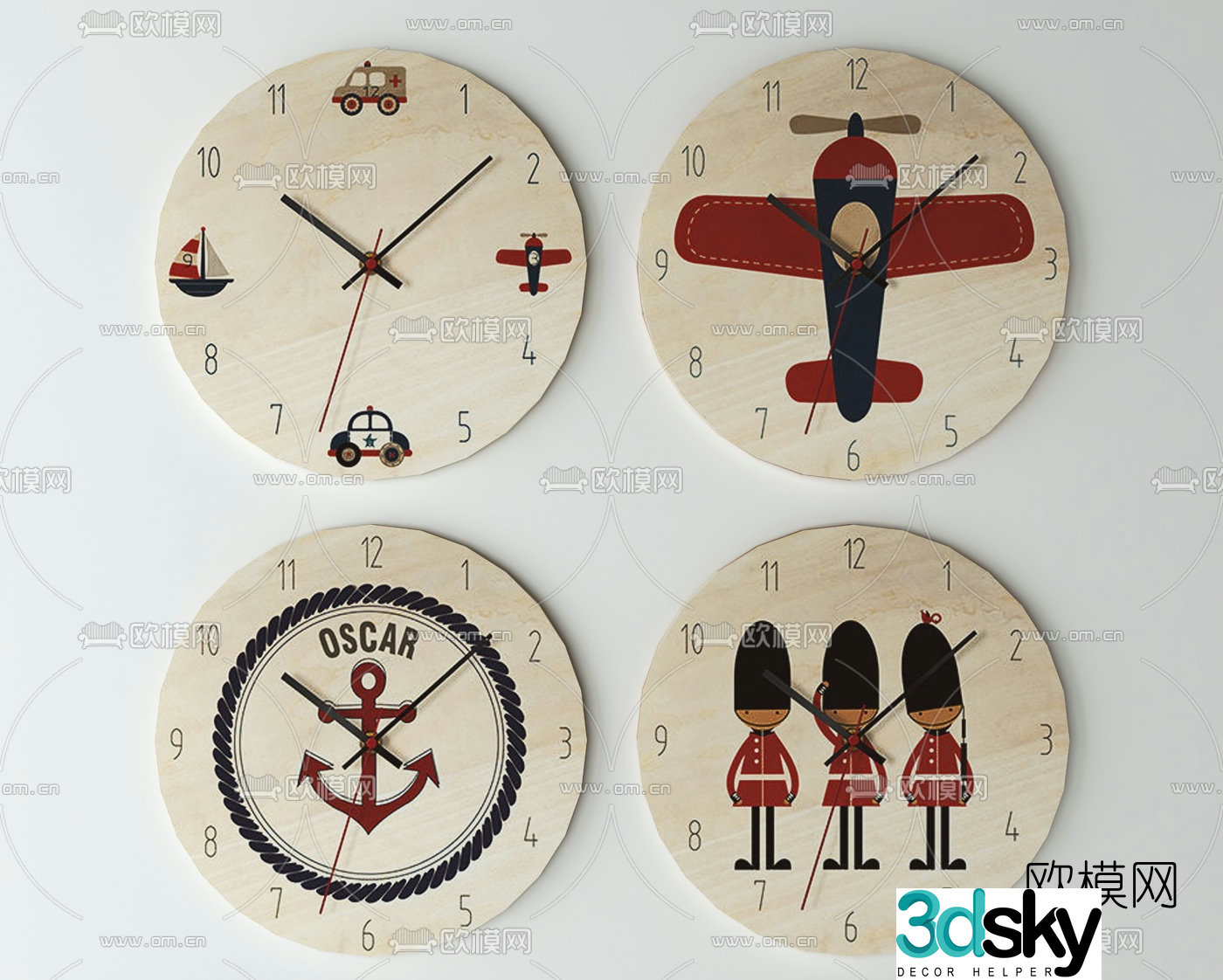 Modern children’s wall clock 3d model