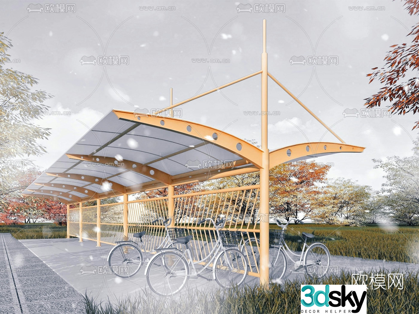 Modern bicycle parking shed 3d model
