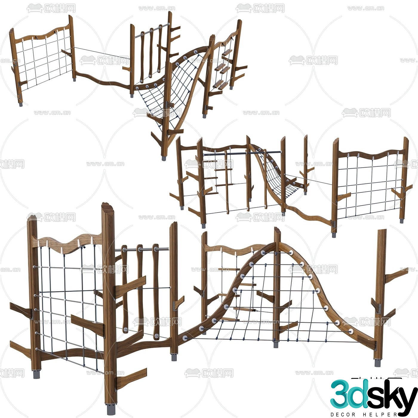 Modern wooden children's climbing frame 3d model