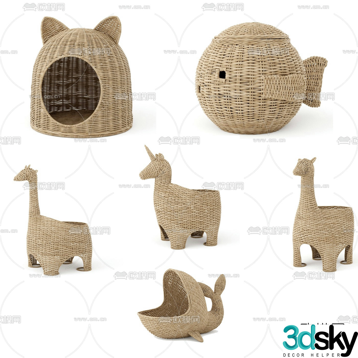 Nordic bamboo children’s storage basket 3D model