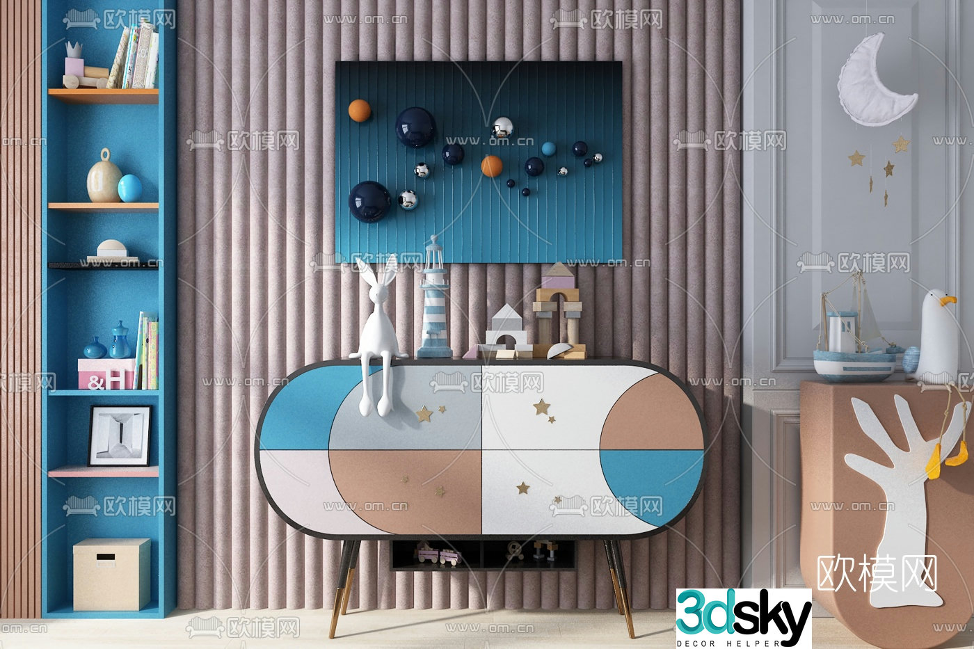 Modern children’s room side cabinet 3d model