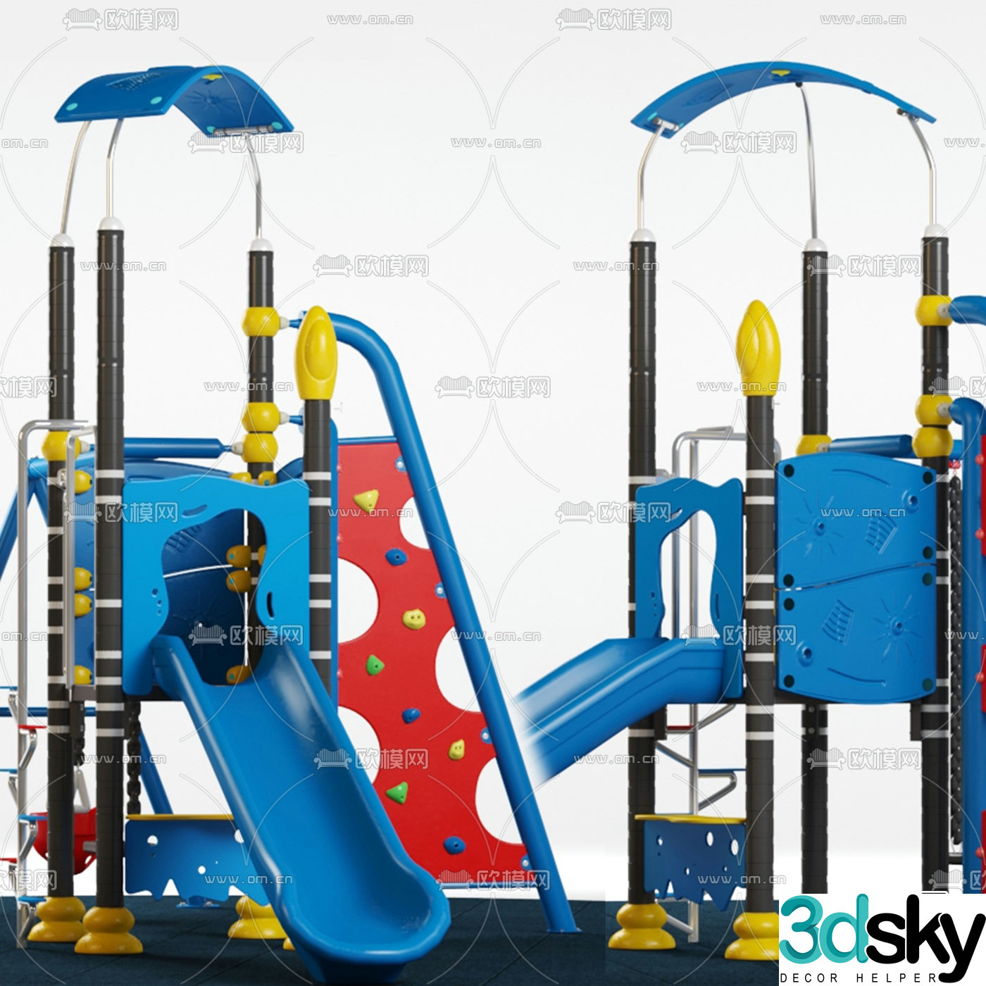 Modern simple children's swing slide step combination 3D model