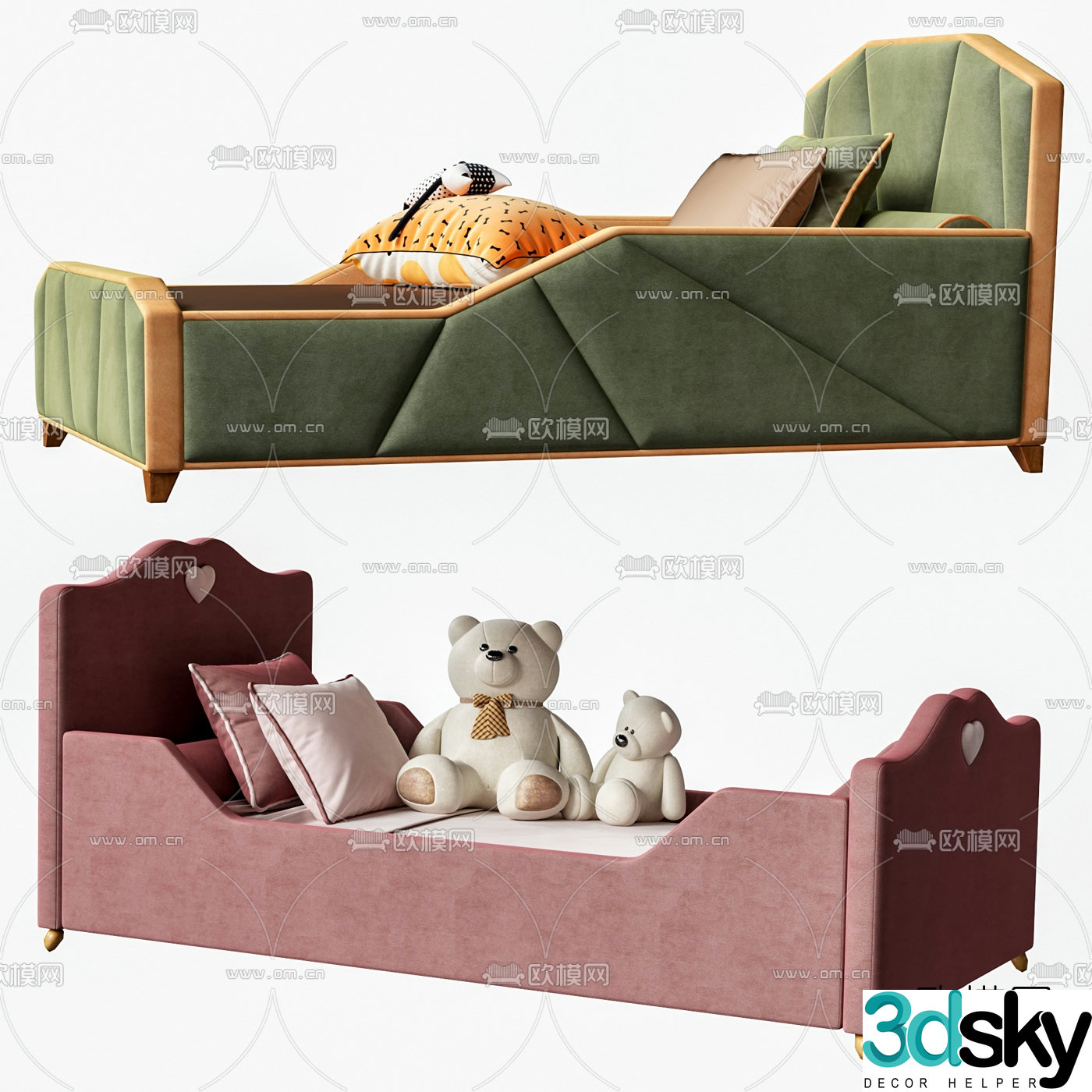 Nordic fabric children’s single bed 3d model