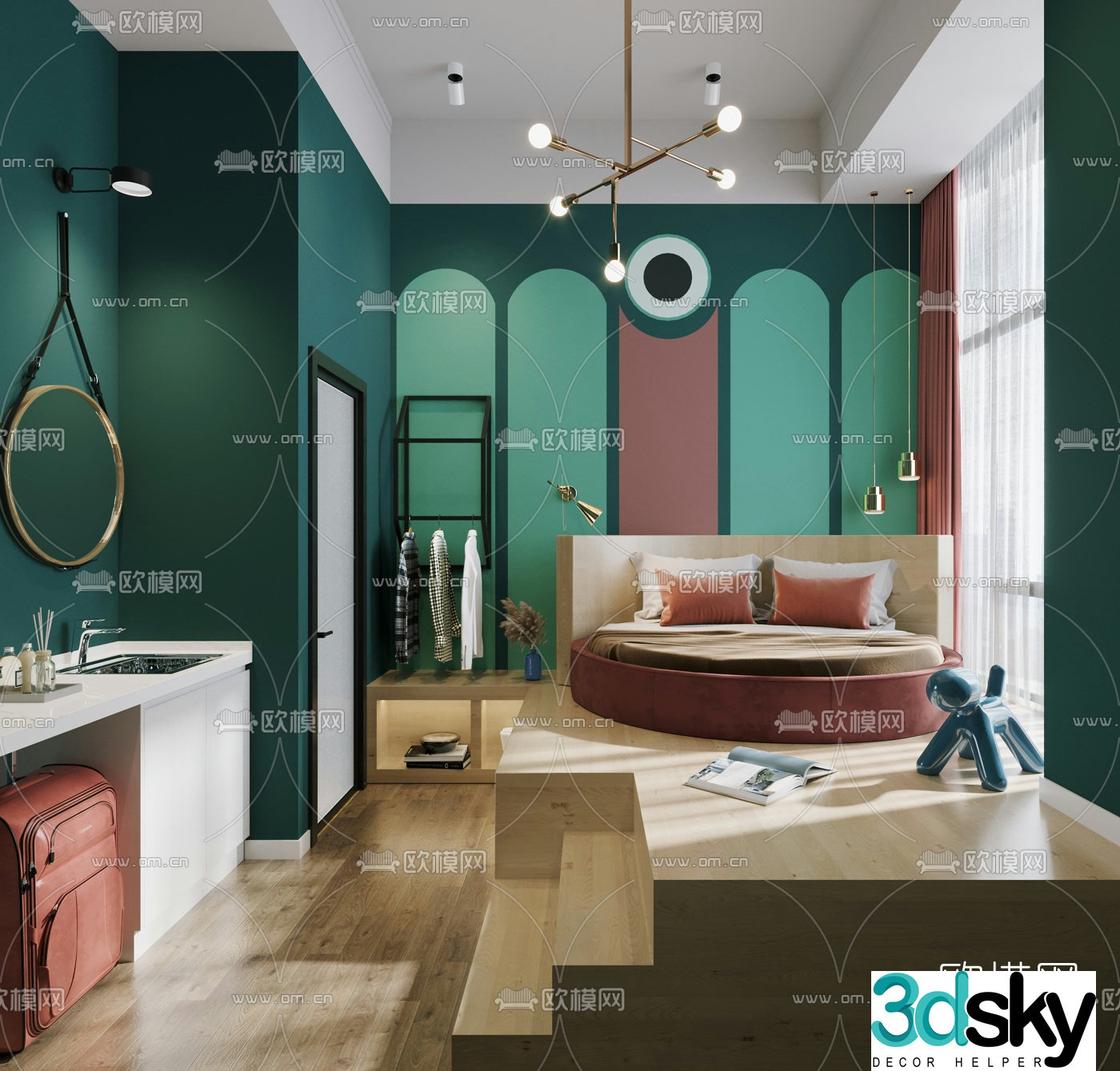 Modern minimalist hotel room 3d model
