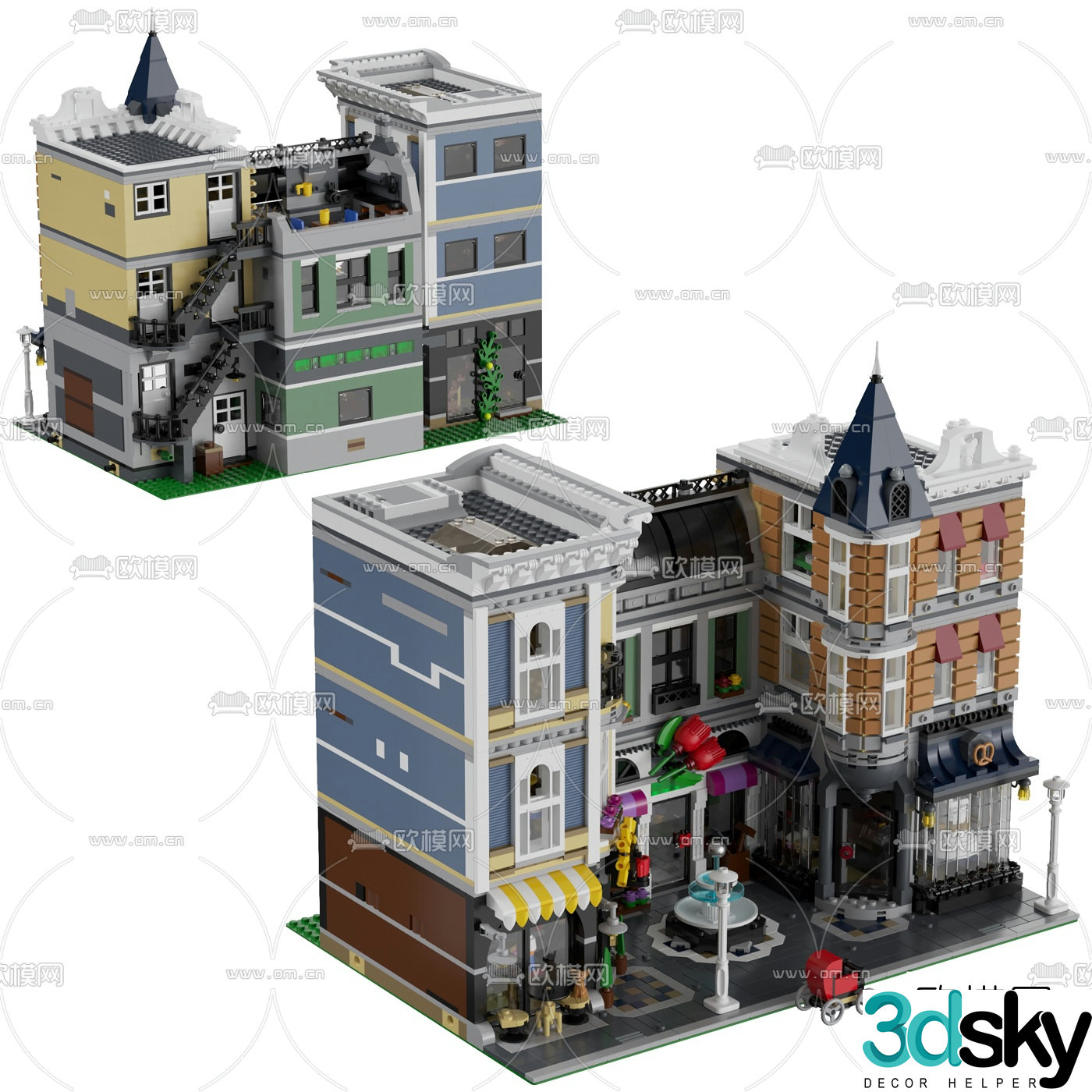 Modern street view square building blocks toy 3d model