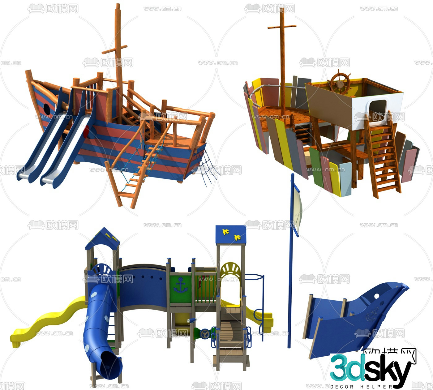Modern pirate ship slide ride 3d model