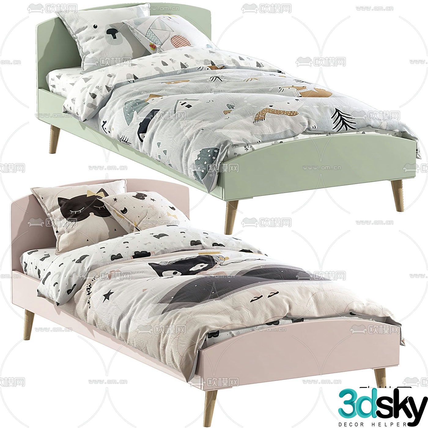 Nordic fabric children’s single bed 3d model