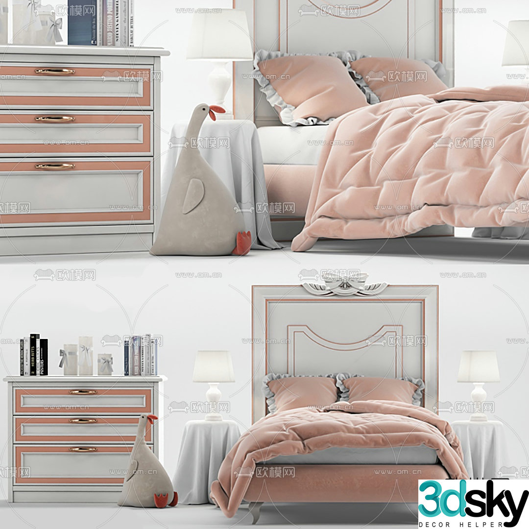 Simple European children’s bed bedside table 3D model