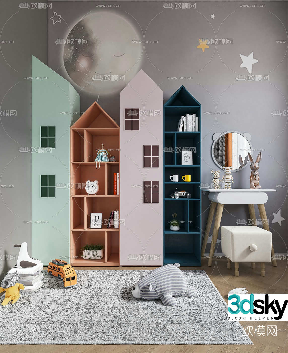 Modern children’s bookcase decorative cabinet 3d model