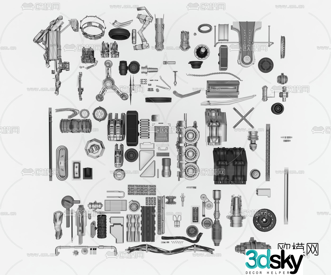 Industrial style mechanical parts 3d model