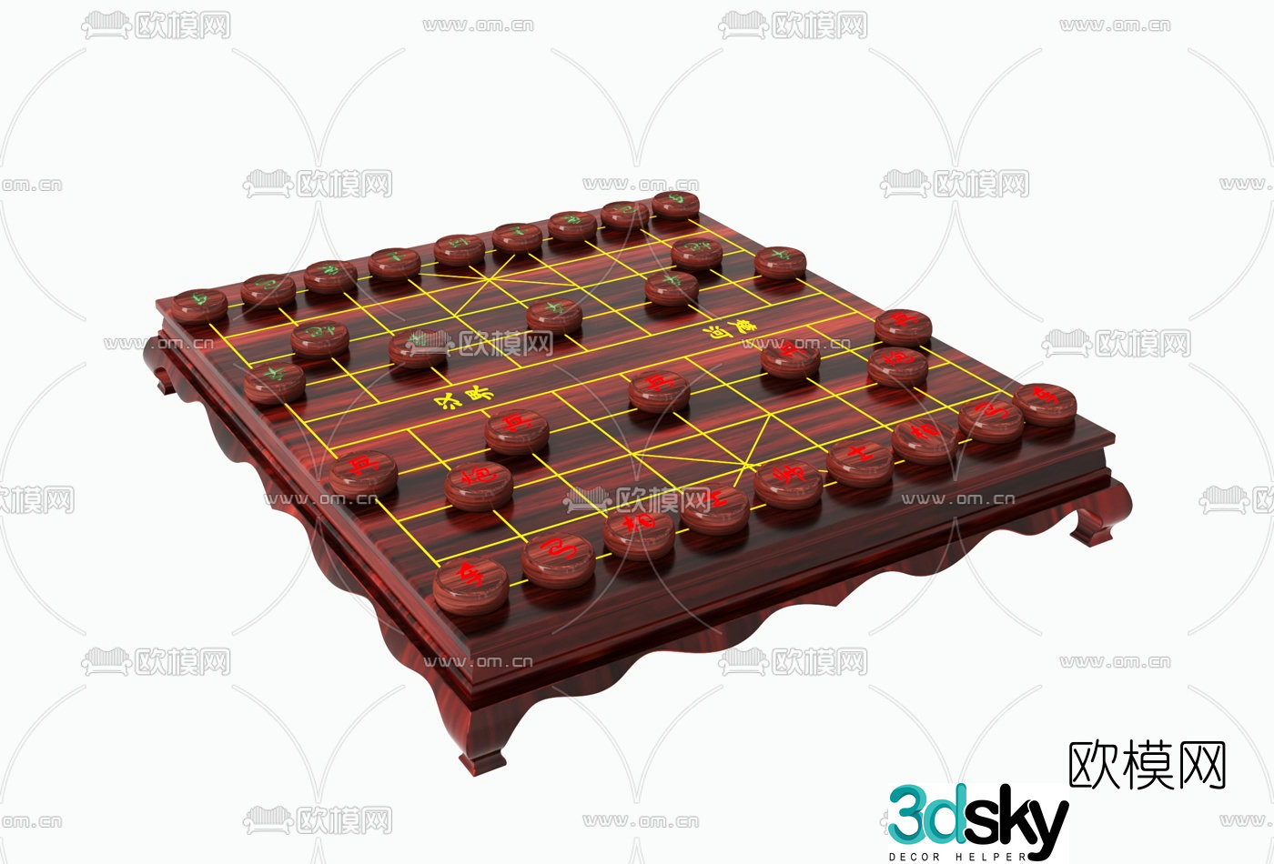 New Chinese style solid wood Chinese chess board 3d model