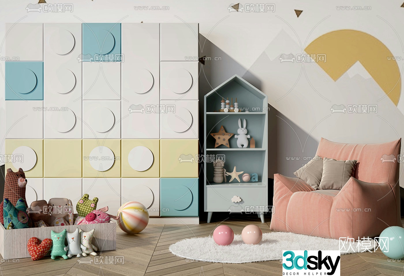 Nordic children’s toy cabinet leisure sofa 3d model