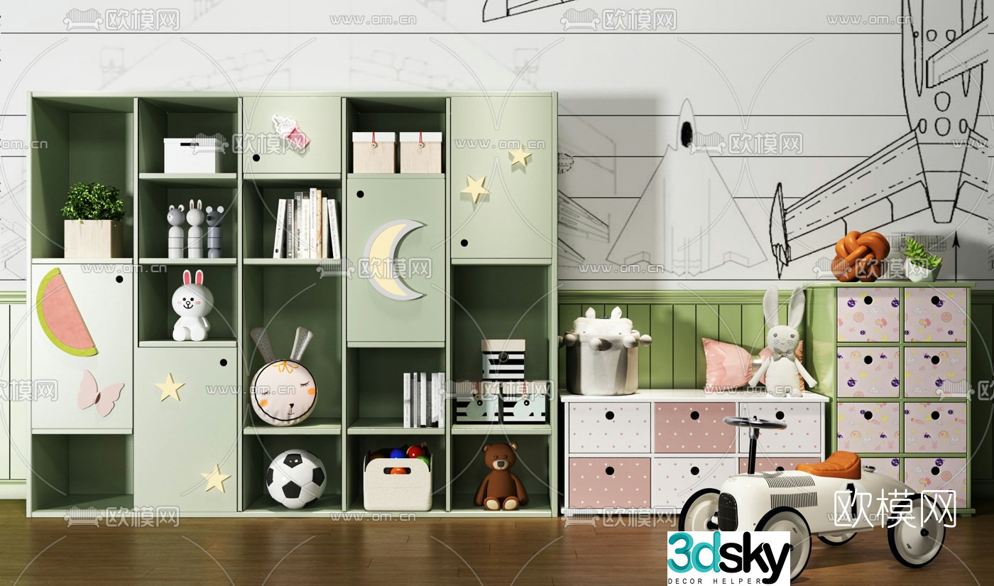 Modern children’s bookcase 3d model