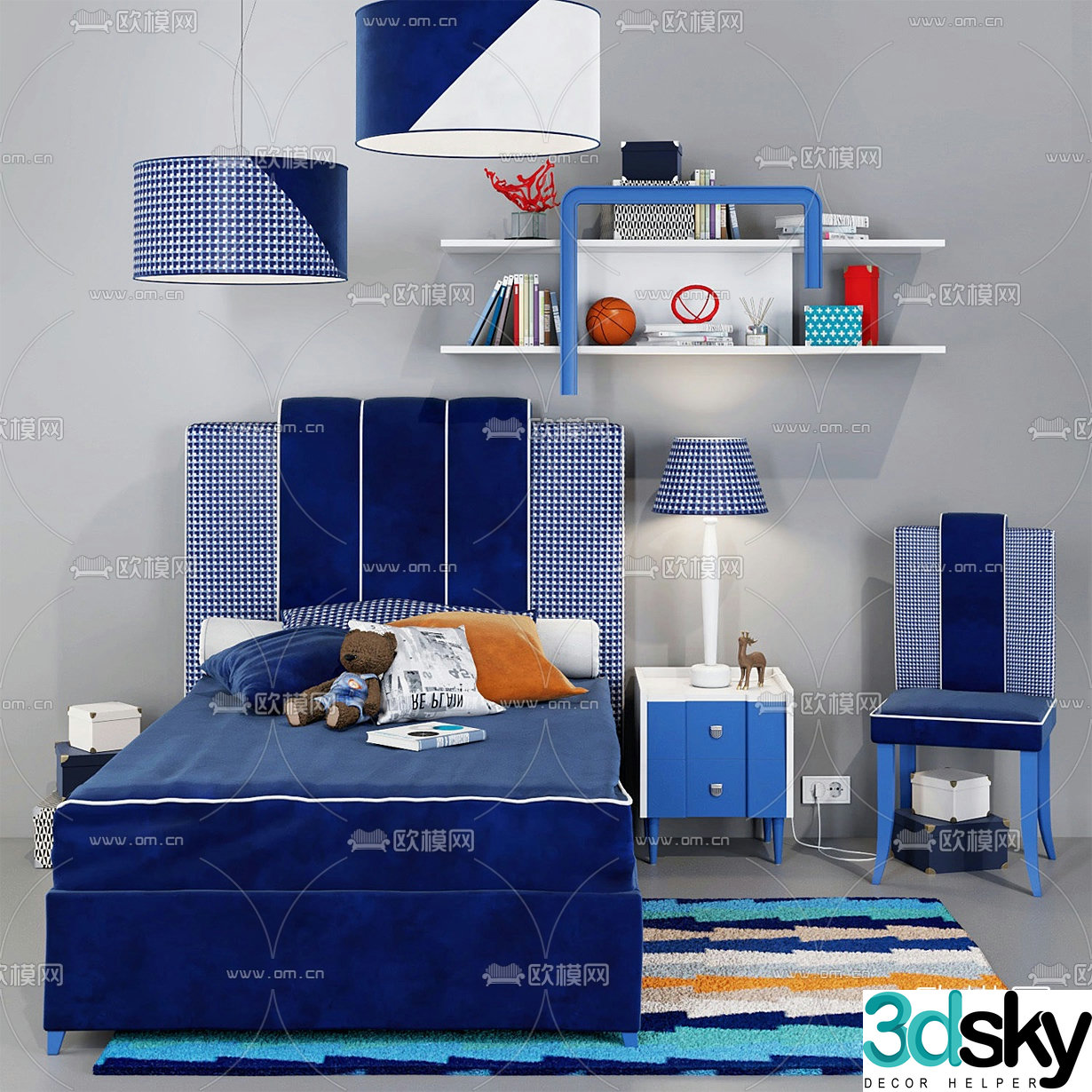 Nordic fabric children’s bed 3D model