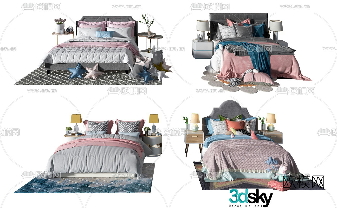 Modern fabric children’s bed 3d model