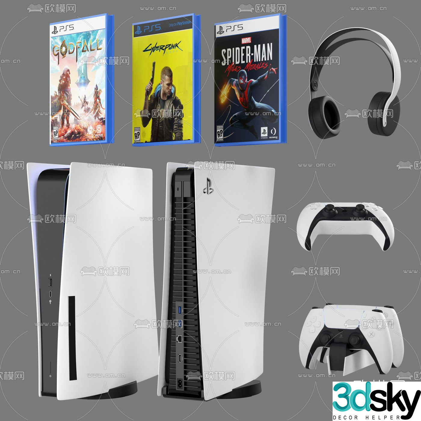 Modern PS5 game console controller headset 3d model