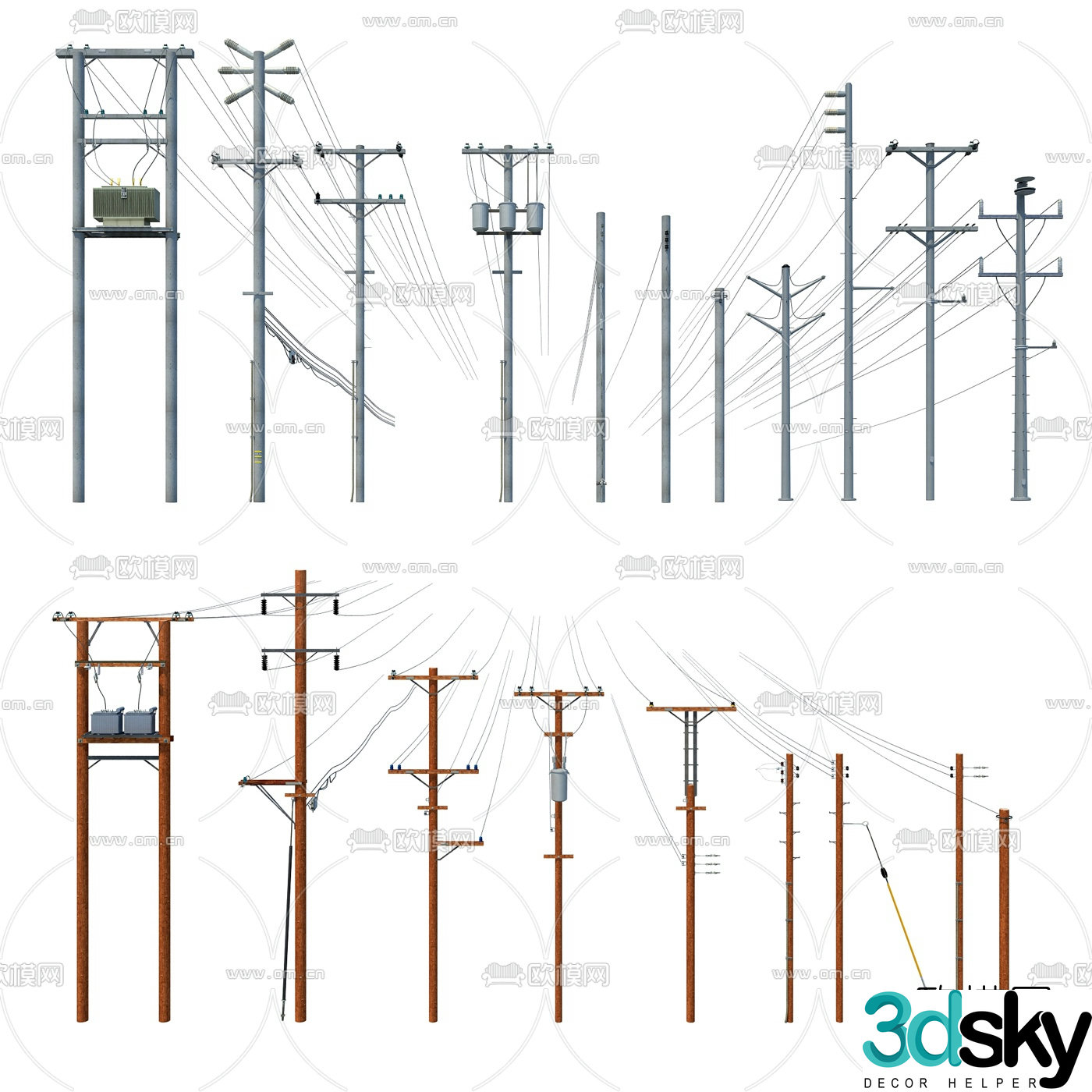 Modern telephone pole electricity facility 3d model