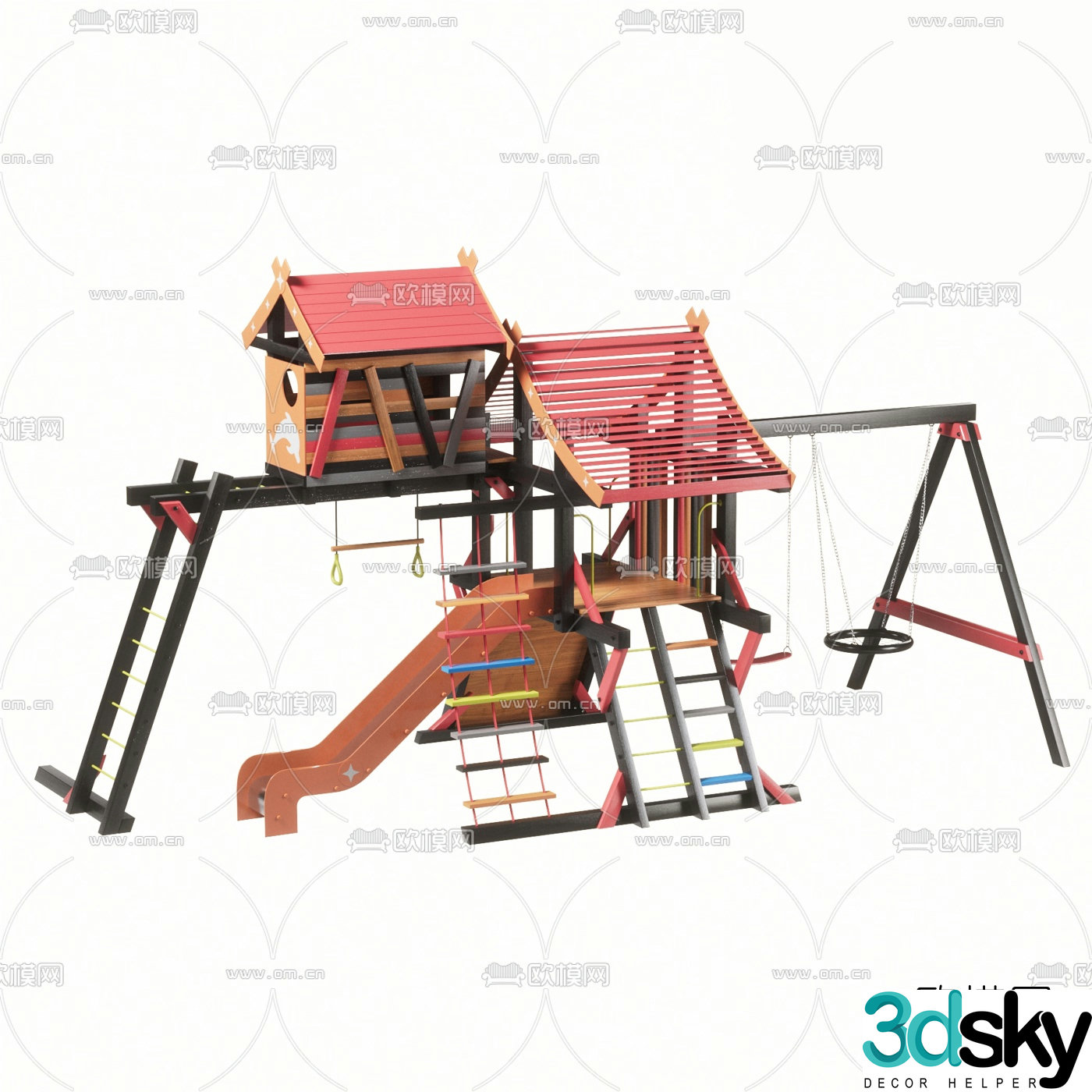 Modern wooden combination multifunctional children's slide 3D model