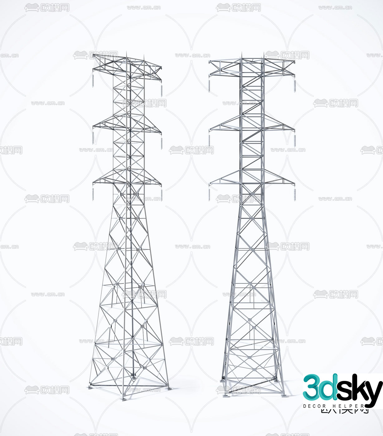 Modern outdoor high voltage line tower 3d model