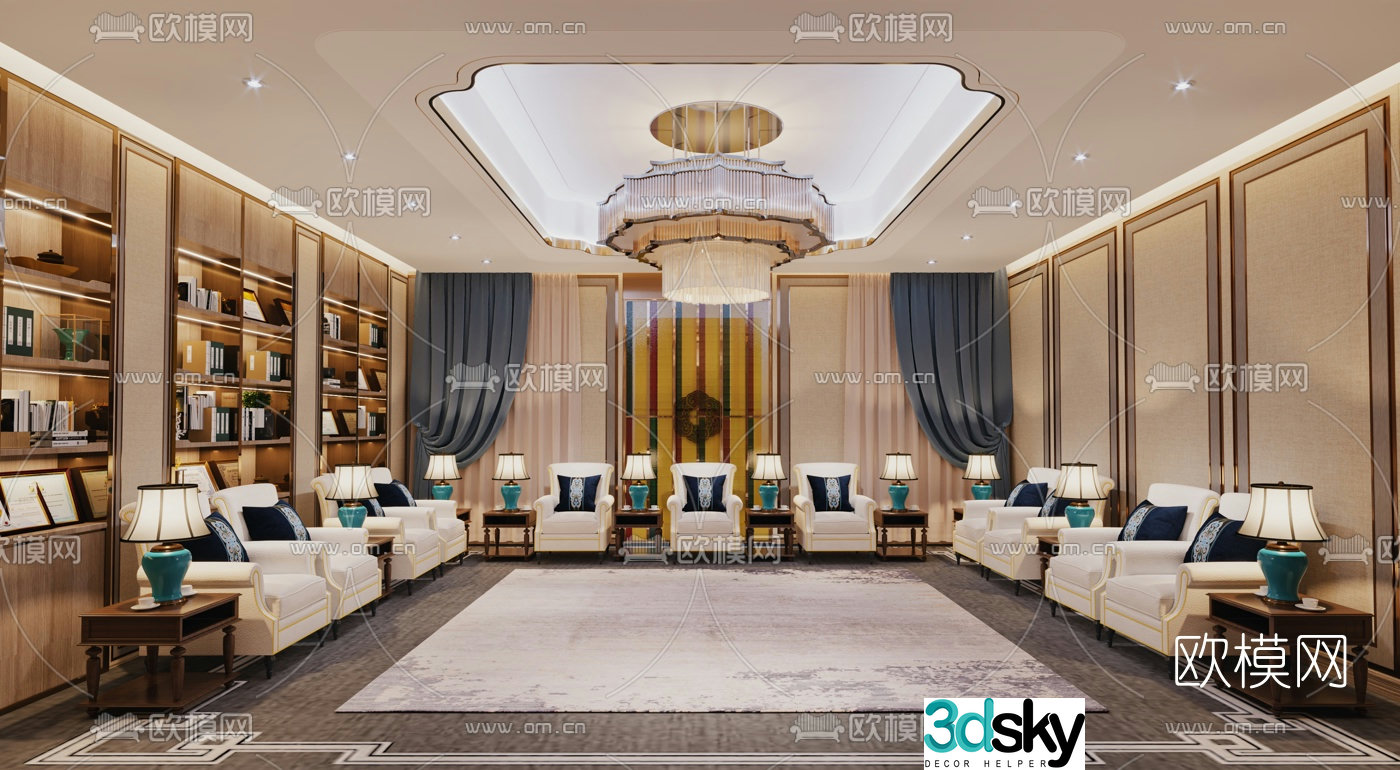 New Chinese-style hotel reception room 3D model