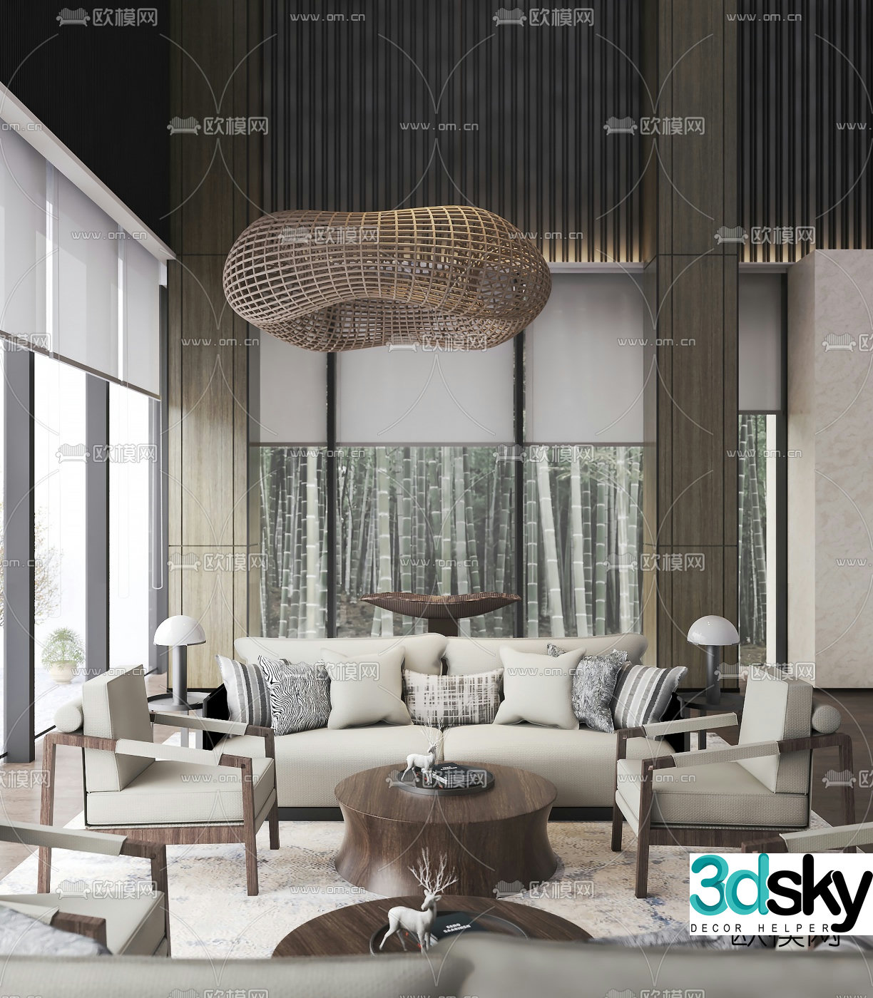 Mingde Design New Chinese Fabric Sofa Set 3D Model